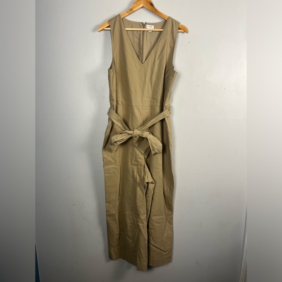 J.Crew Factory Khaki Linen Blend sleeveless belted jumpsuit size 14 - Picture 2 of 11